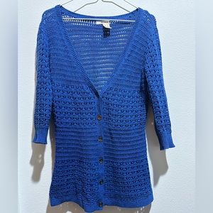 DKNY Jeans Blue Knit Cotton Woven Cardigan Size S